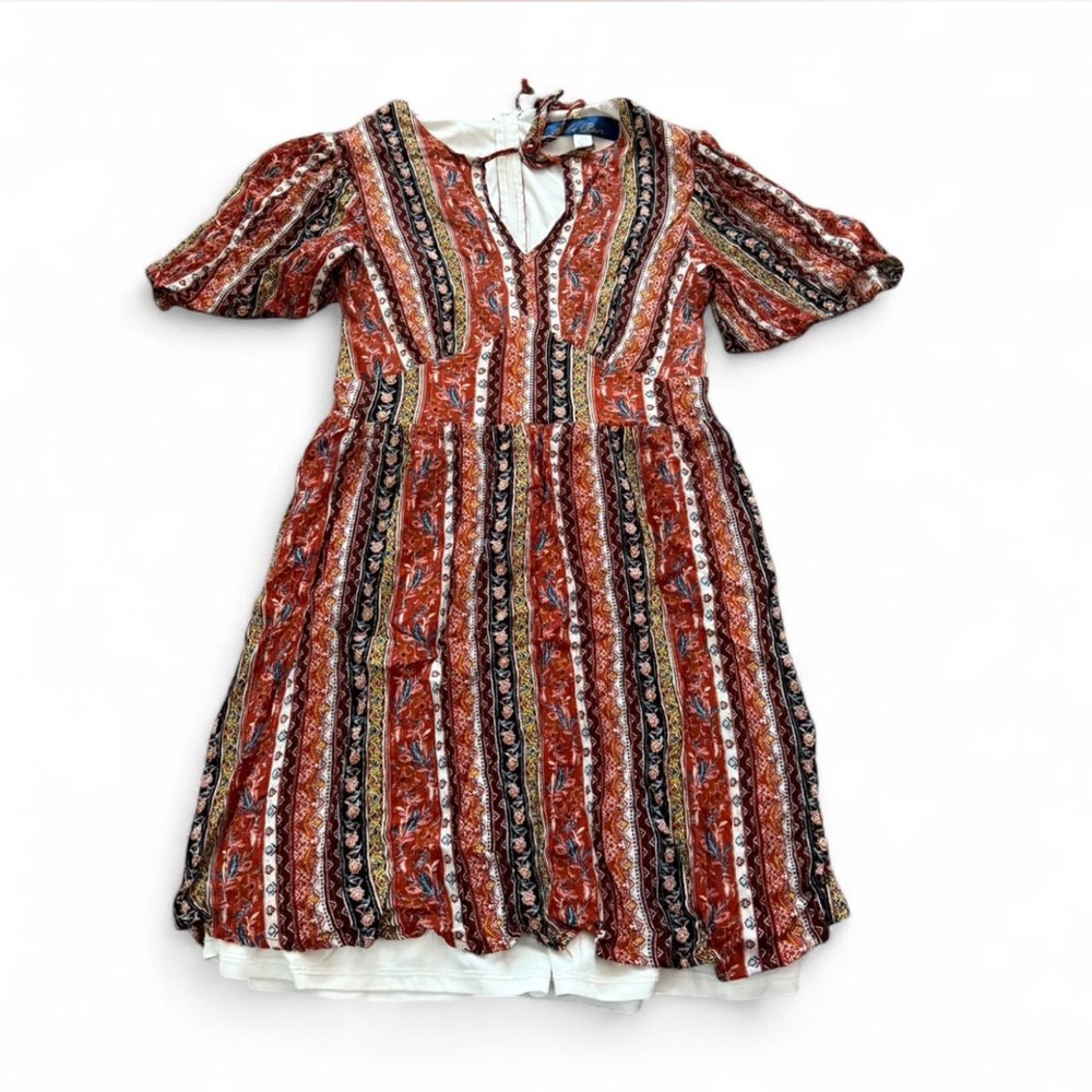 Boho Mini Dress with Gold Detailing